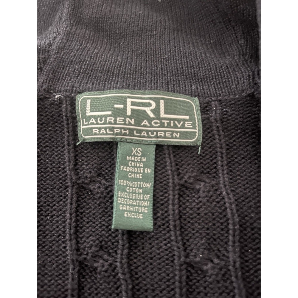 Lauren Ralph Lauren Active Cardigan Blk Varsity Cable Knit Shawl Collar Size XS - Picture 4 of 14